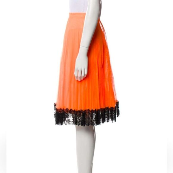 CHRISTOPHER KANE Tulle neon orange black plisse high waisted pleated skirt Sz 6 - Picture 4 of 14